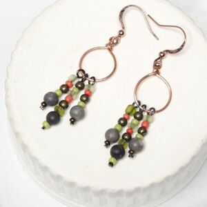 Artisan earrings  147# NEW bohemian Jasper gemstone earrings Copper hoops seeds